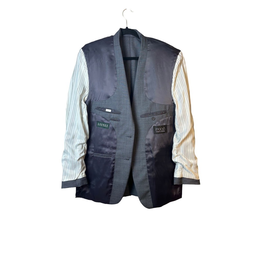 Lauren Ralph Lauren Gray Grey 100% Wool Sport Coat Blazer Suit Jacket Size 44L - Picture 4 of 14